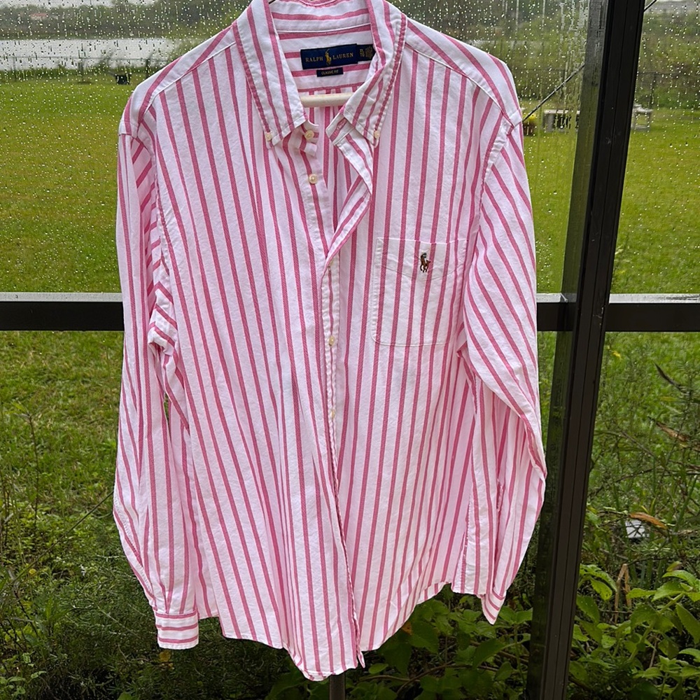 Ralph Lauren Classic Fit Red/White Stripes Long Sleeve Button Down XLTG